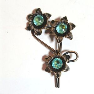 💎 Vintage Silver Blue Rhinestone Flower Brooch 1940s 1950s
